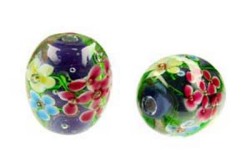 花トンボ玉　タワラ型　18×20mm　アジサイ【紫】　