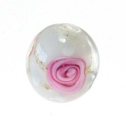花トンボ玉　丸10mm　バラ　白 （金入り）