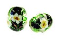 花トンボ玉　タワラ型　18×20mm　ユリ【黒】