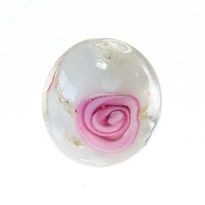 花トンボ玉　丸10mm　バラ　白 （金入り）