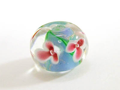 花トンボ玉　平丸9x12mm　蘭　パープル （金入り）