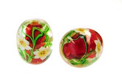 花トンボ玉　タワラ型　18×20mm　ユリ【赤】