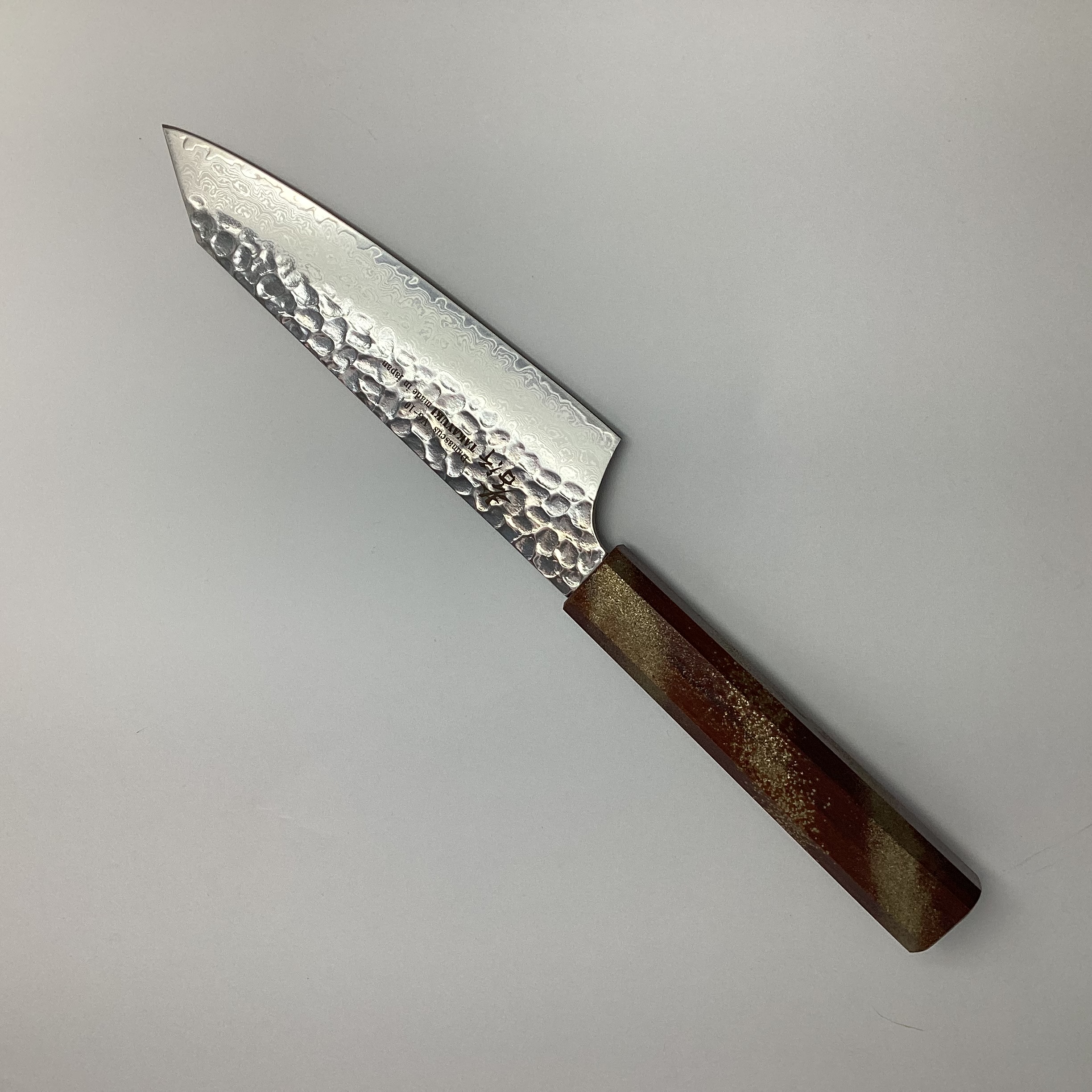 【青木刃物製作所】4　星連和剣型三徳160ｍｍ33層ダマスカス樫漆ＶＧ10