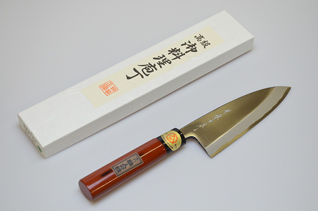 【ダイキチ】E30　堺源吉作 出刃包丁 150mm 塗り柄 鋼