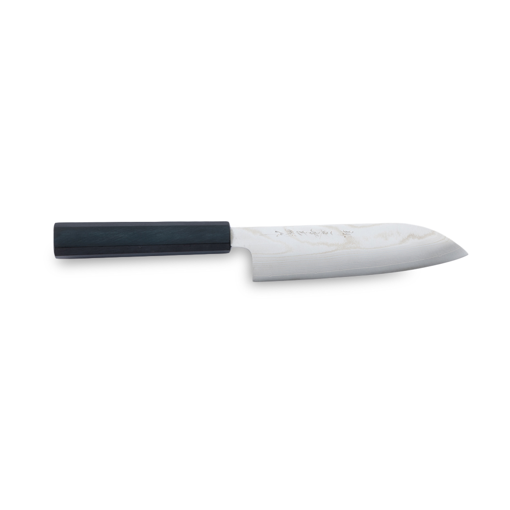 sakai kitchen ＜堺キッチン＞【ダイキチ】堺一文字吉國作 流清燦藍 三徳包丁 180mm AUS10 ダマスカス　白樫柄