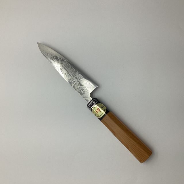 【藤井刃物製作所】1　ペティ130ｍｍ　10Aニッケルダマスカス　八角水牛柄