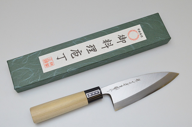 【ダイキチ】19　堺一文字吉國作 出刃包丁 120mm 水牛柄 白2鋼