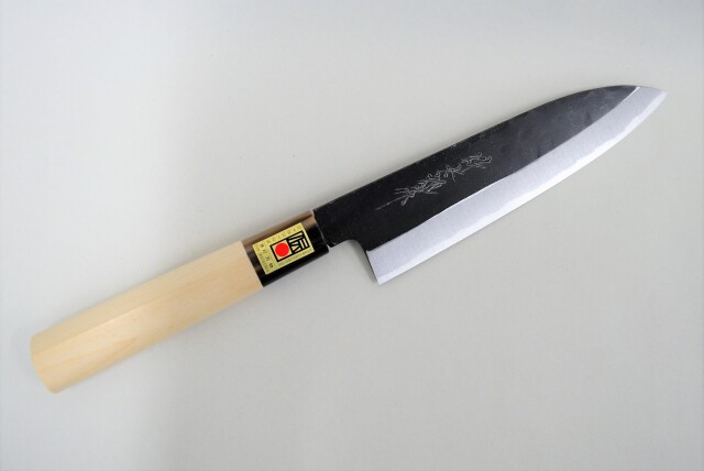 【ノムラ刃物】54　黒打文化包丁 白二鋼 水牛柄 180mm