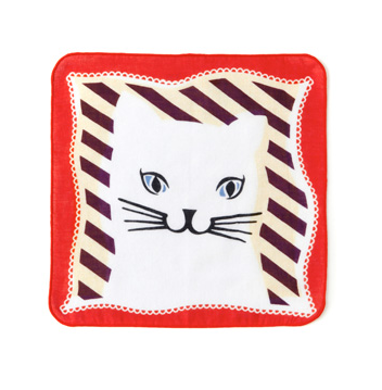 【左海壷人】ダブルガーゼハンカチ　ネコ