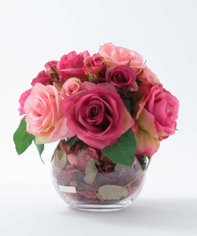 Emilio Robba ピンクの薔薇とヒペリカムの造花　ガラス花瓶 EMILIO ROBBA】母の日おすすめコレクション｜イトキンオンライン