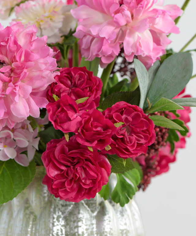 美品】巨大エミリオロバ 赤いアマリリスとバラの鉢植風アーティ