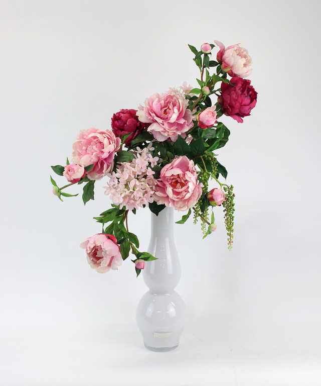 EMIRIO ROBBA 金属製四角形花瓶 花の彫刻付き ピオニー4L25 アートフラワー アーティフィシャルフラワー