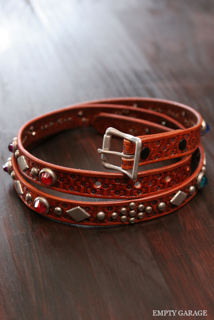 Rooster King & Co. Custom Leather Jewel&Studs Belt Lt.Brown