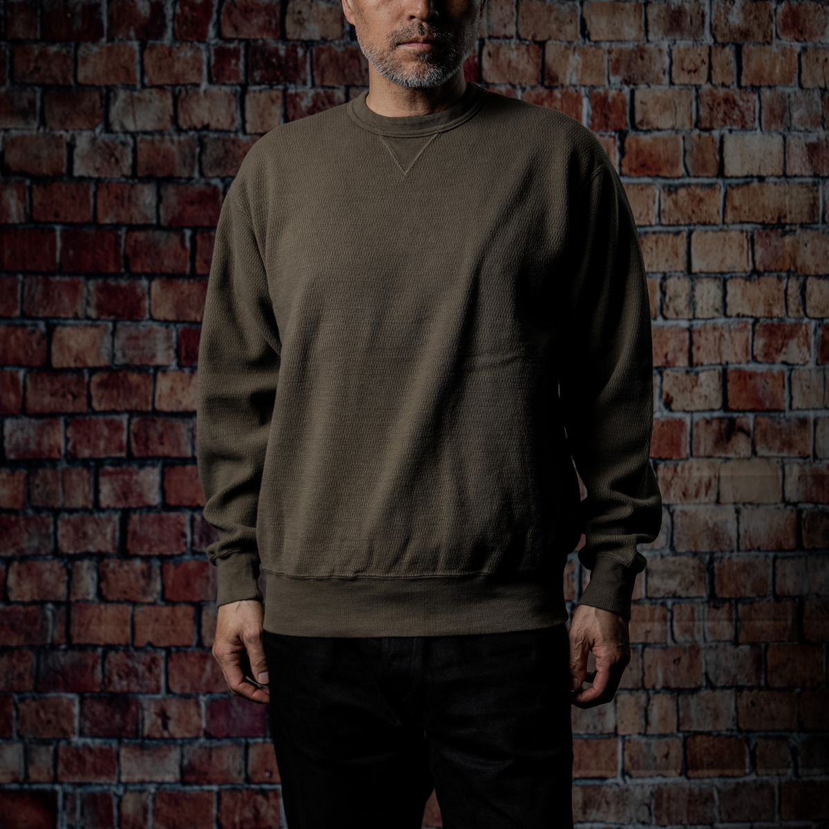 STEVENSON OVERALL Co. Heavyweight Waffle Sweatshirt -WS Olive