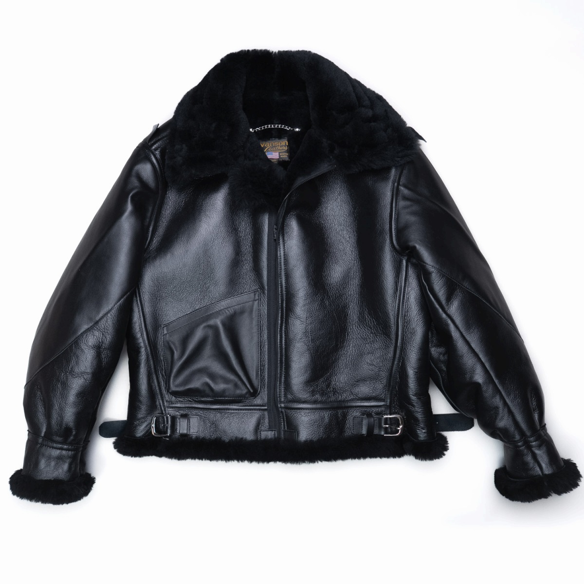 予約 Vanson B-3 Flying Fortress Crew Jacket Black Mouton