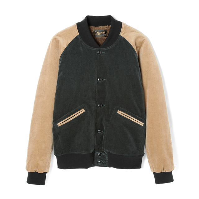 STEVENSON OVERALL CO. 26AW “Golden Era Athletic” CLASSIC VARSITY JACKET DarkGreen × Beige - GA1 -