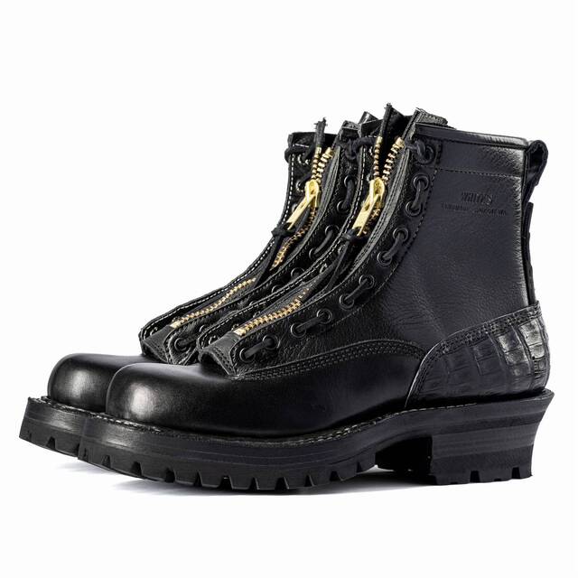 WHITE'S BOOTS Smoke Jumper 375 LTT 7-inch Black Caiman × French Calf × Buffalo / Lace-in Zipper / Triple Sole カイマン ワニ革