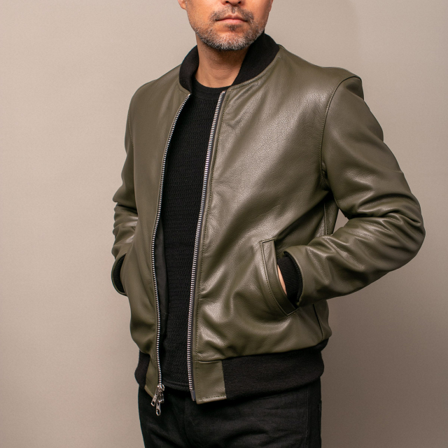 Vanson Special Custom Team Jacket Olive スペシャル バンソン レザージャケット オリーブ