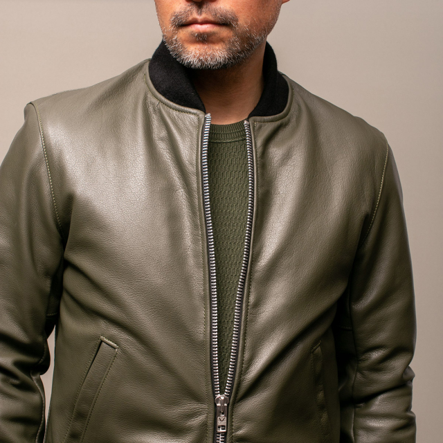 Vanson Special Custom Team Jacket Olive スペシャル バンソン レザージャケット オリーブ
