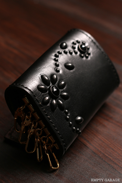 HTC　Leather Key Case Flower　Black/Black