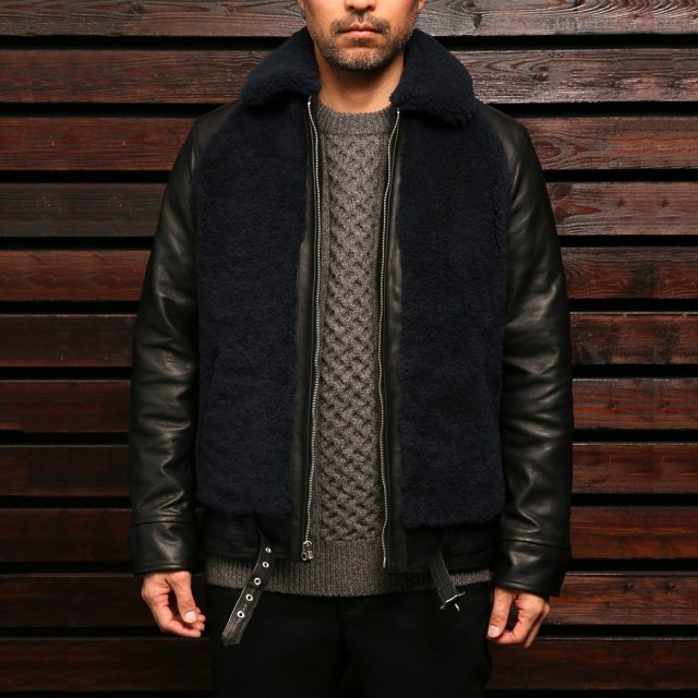 EMPTY GARAGE 別注 FindersKeepers FK-GRIZZLY JACKET BLACK HORSEHIDE x NAVY SHEEPSKIN