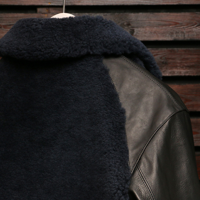 EMPTY GARAGE 別注 FindersKeepers FK-GRIZZLY JACKET BLACK HORSEHIDE x NAVY SHEEPSKIN