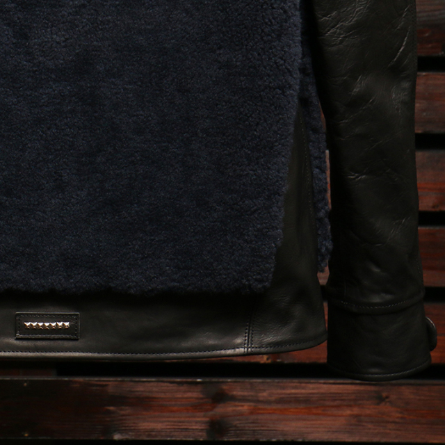 EMPTY GARAGE 別注 FindersKeepers FK-GRIZZLY JACKET BLACK HORSEHIDE x NAVY SHEEPSKIN