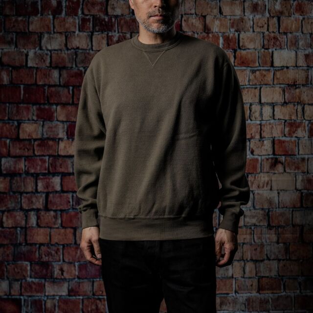 STEVENSON OVERALL Co. Heavyweight Waffle Sweatshirt -WS Olive