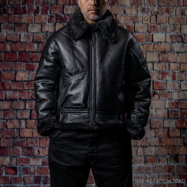 VANSON ブラックフライトジャケット　美品 Vanson B-3 Flying Fortress Crew Jacket Black Mouton