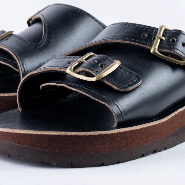 GQ482◇The Sandalman : コーデュロイサンダル◇US9◇黒 The Sandalman Double Straps Black Chromexcel サンダルマン