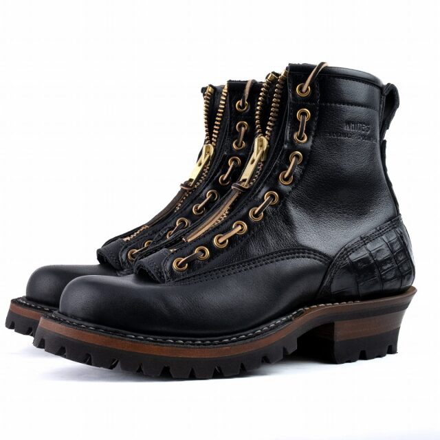 WHITE'S BOOTS 375 LTT Black Caiman x Calf x Buffalo Lace in Zipper ワニ革