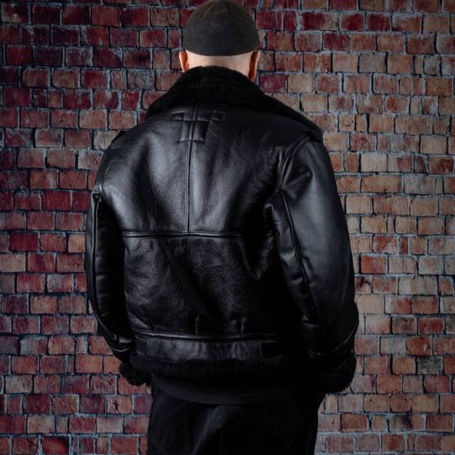 Vanson B-3 Flying Fortress Crew Jacket Black Mouton