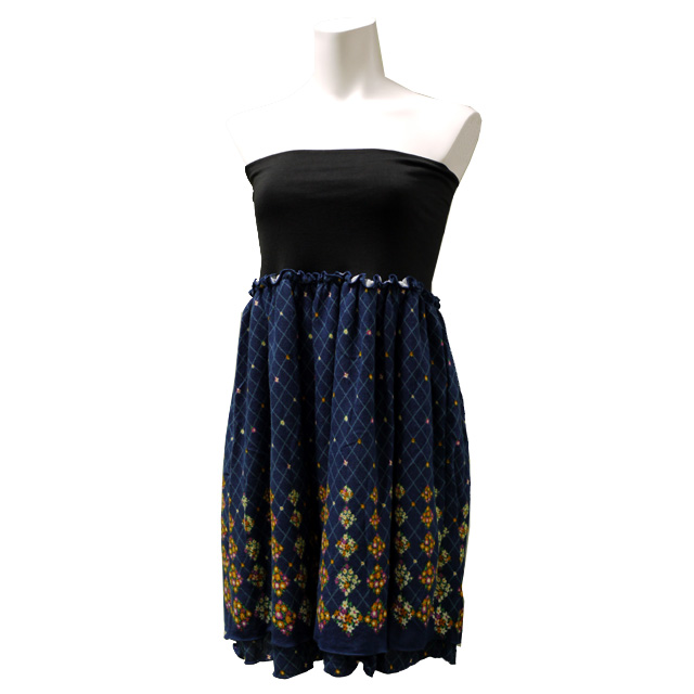 切り替え花柄２wayワンピース　ベアトップ　 スカート モダン クラシカル