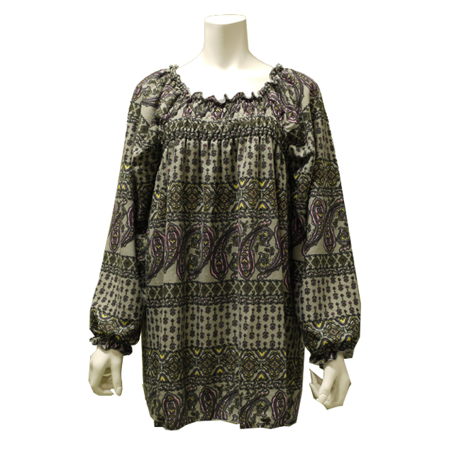 ペイズリー柄チュニック クラシカル 長袖 森ガール 膝丈