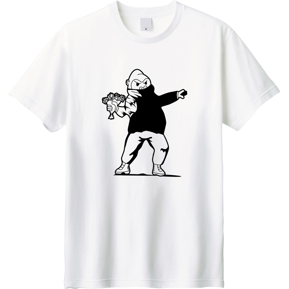 花束を投げるゴリラプリントTシャツ