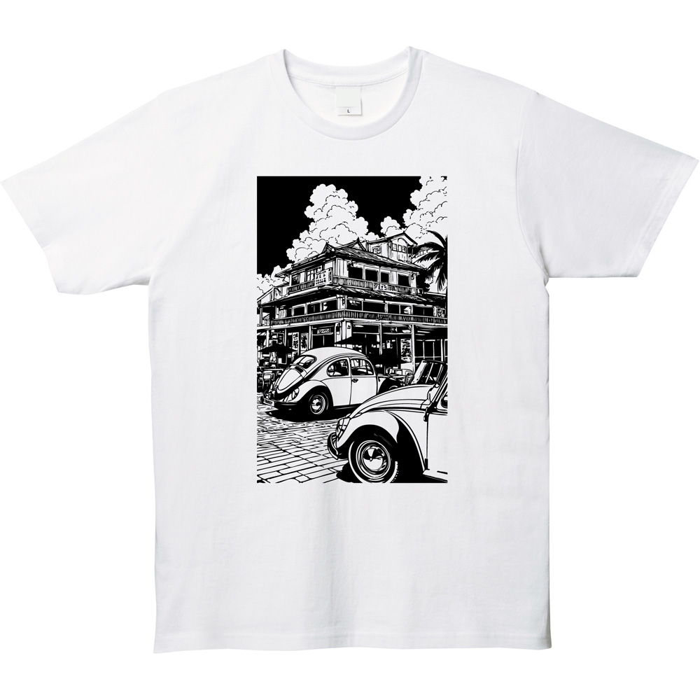 レトロ シティポップ クラシックカー イラスト プリント Tシャツ ユニセックス