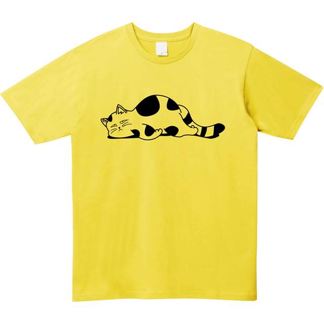 だらけた猫プリントTシャツ