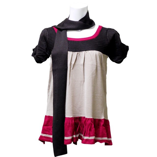 ストール付き　3分袖カラーチュニック　カジュアル　半袖　３分袖　トップス