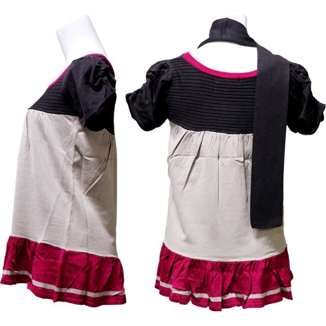 ストール付き　3分袖カラーチュニック　カジュアル　半袖　３分袖　トップス