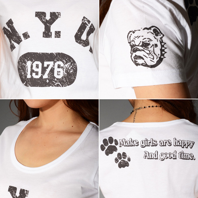 ブルドックプリント半袖Tシャツ　犬 カジュアル 可愛い