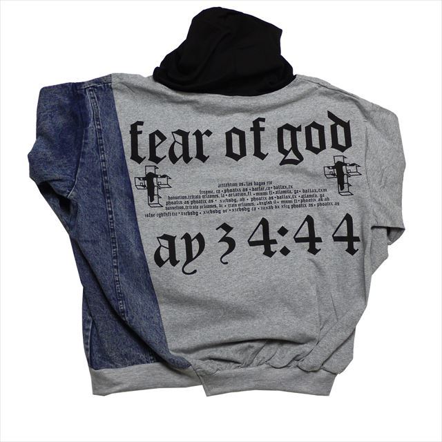 デニム切替スウェットプルオーバーパーカー