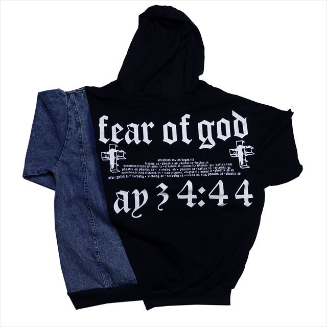 デニム切替スウェットプルオーバーパーカー