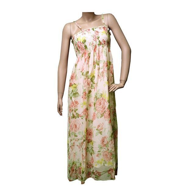 花柄シフォンマキシワンピース リゾート ベアトップ ロング フェミニン