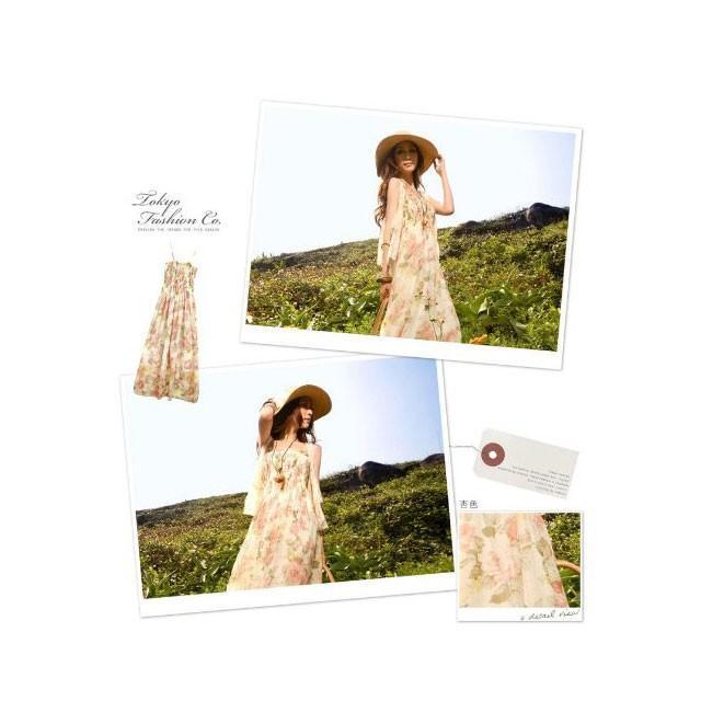 花柄シフォンマキシワンピース リゾート ベアトップ ロング フェミニン