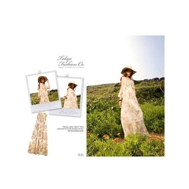 花柄シフォンマキシワンピース リゾート ベアトップ ロング フェミニン