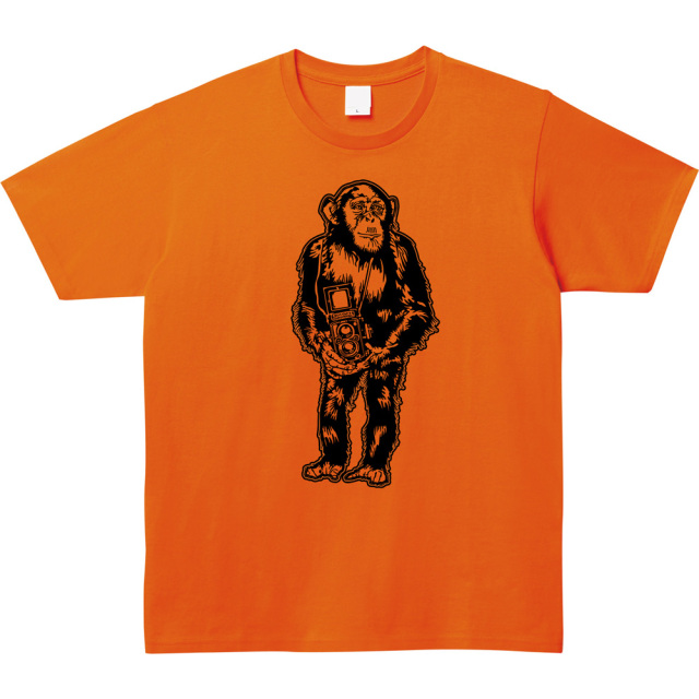 チンパンジーカメラ プリントＴシャツ
