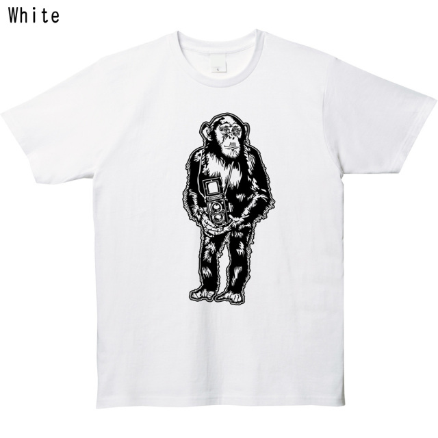 チンパンジーカメラ プリントＴシャツ
