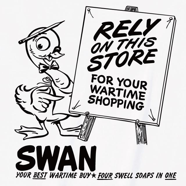 SWAN-RELY プリントＴシャツ ロゴ 白鳥 動物 ポスター