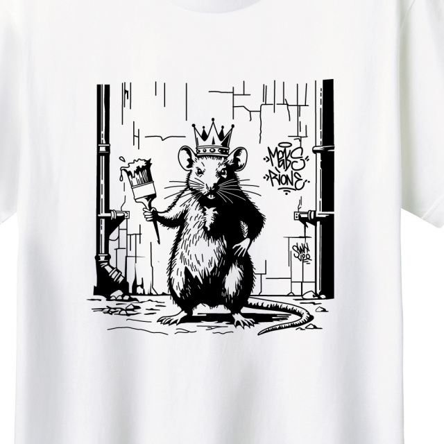 バンクシー風】王冠ネズミ Tシャツ - Graffiti King/ストリートアート