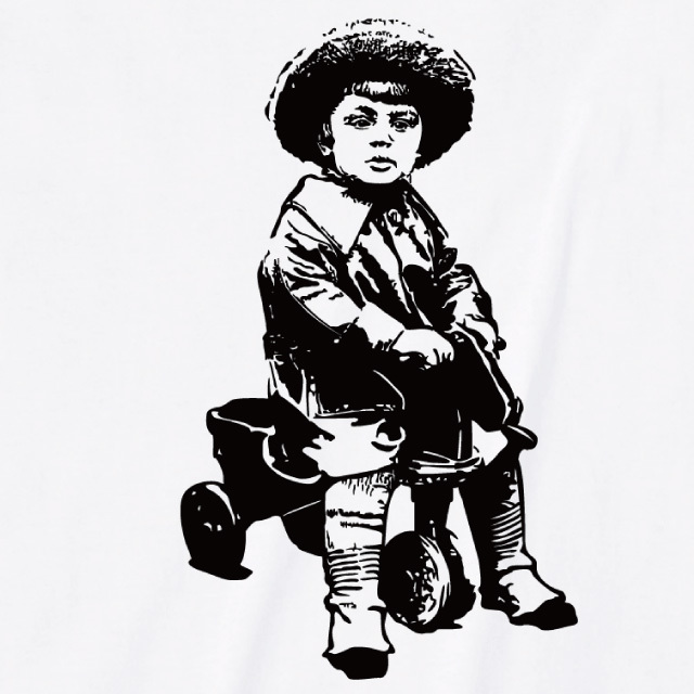少年と三輪車Tシャツ おもしろ ロゴ